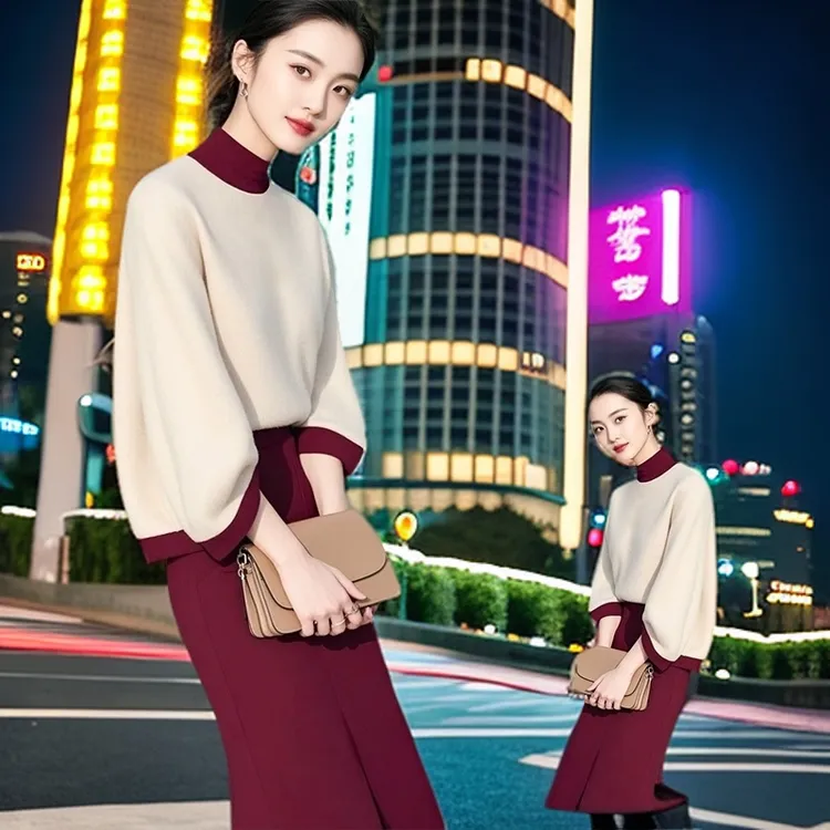2024冬季气质高级感独特绝美超好看安可拉白色毛衣穿搭连衣裙套装