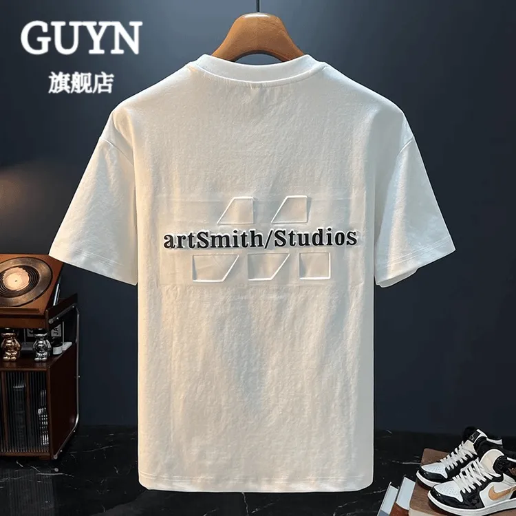 GUYN重磅大码时尚T恤夏季潮男休闲短袖宽松显瘦百搭舒适印花t恤衫