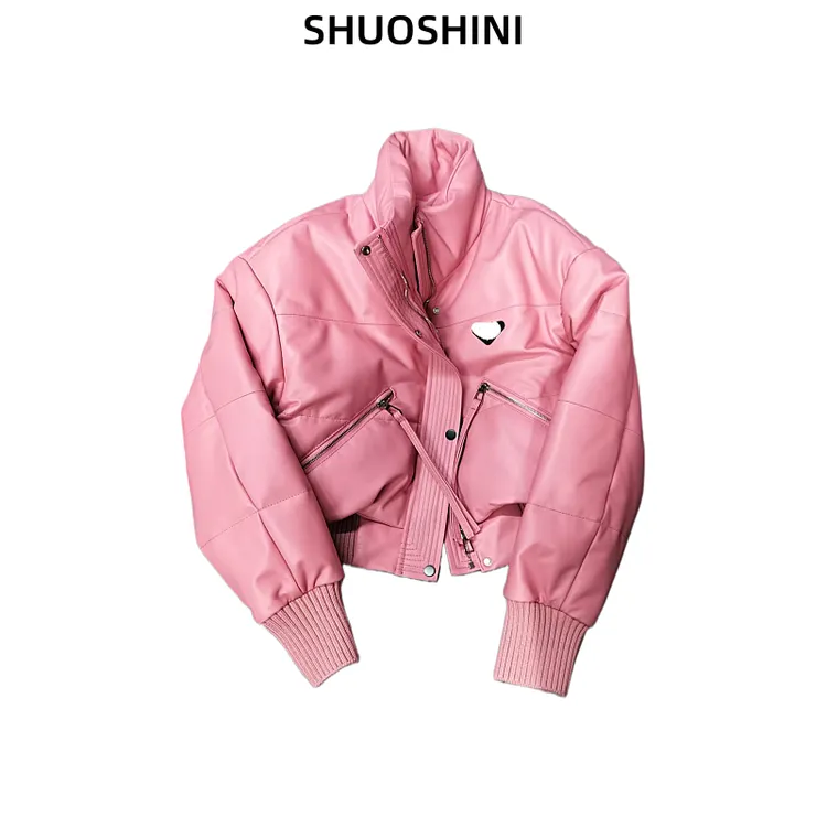 真皮绵羊皮立领轻职风标准常规款冬季皮衣女装短款外套加厚羽绒服