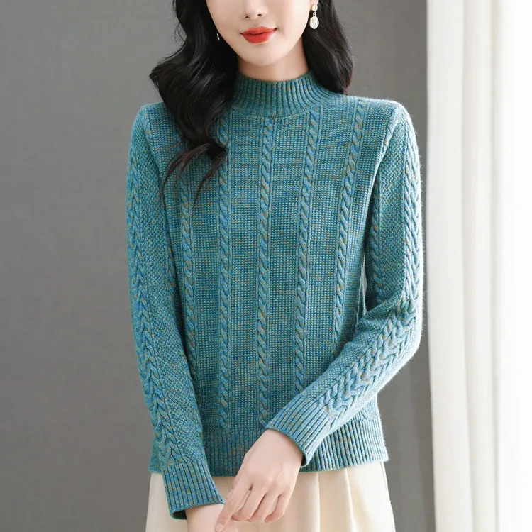 羊毛衫冬季保暖半高领毛衣女短款2023新款时尚洋气针织上衣打底衫