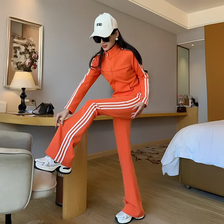 休闲运动套装女春秋短外套立领修身外套健身洋气长袖运动服两件套