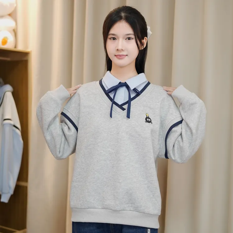 初中生卫衣女韩版学院风假两件套头撞色时尚高中学生大童冬季加绒