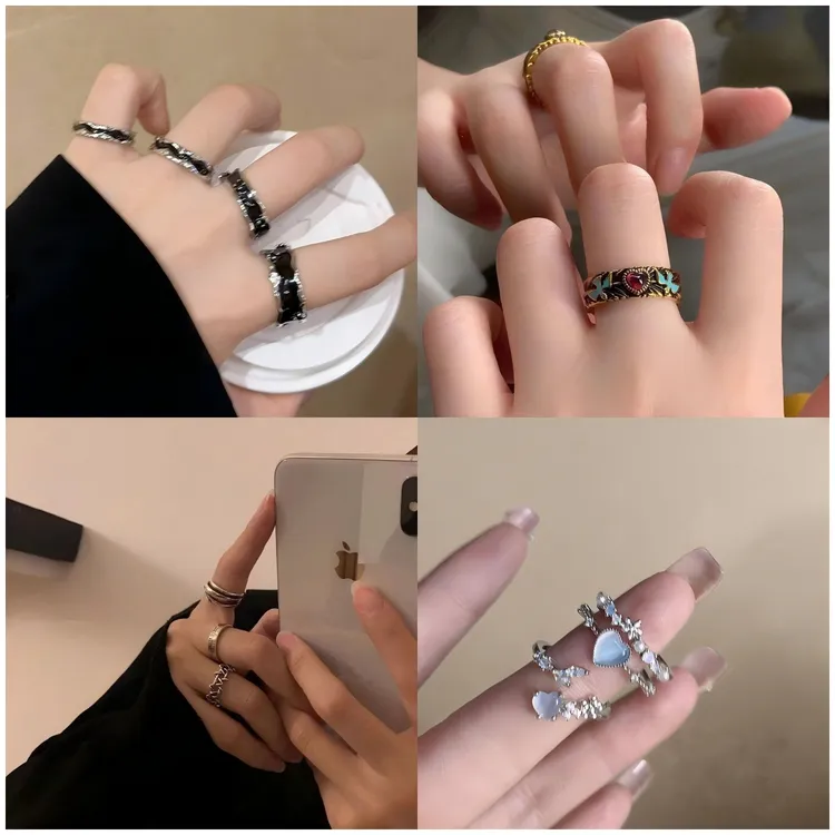 锌合金戒指 个位数戒指任选3组叠戴女开口可调节ins简约小众复古
