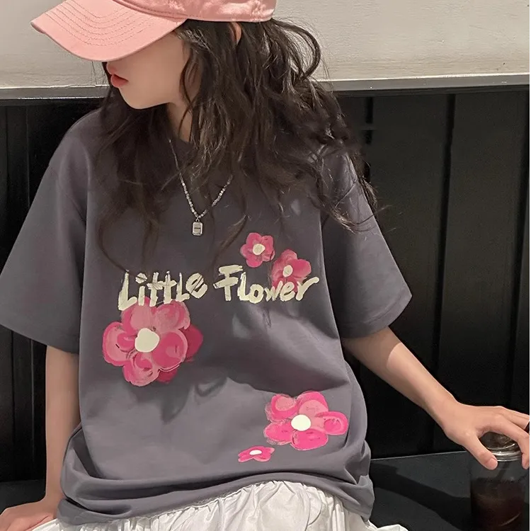 涂鸦女童短袖T恤夏装2025新款儿童休闲上衣女大童宽松半袖洋气薄t