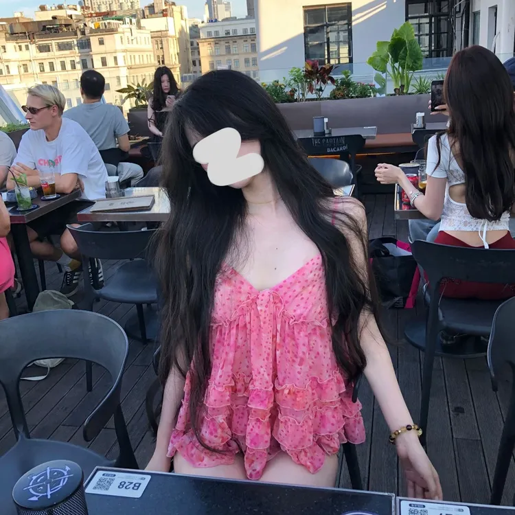 【恋爱循环】甜辣波点印花吊带背心荷叶边蛋糕下摆少女心俏皮上衣潮