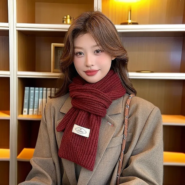 安可拉红针织毛线小围巾女冬季韩版百搭礼物软糯学生保暖红色围巾