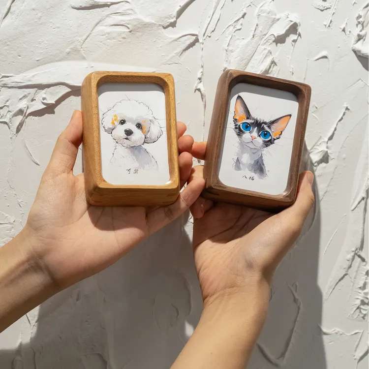 原创宠物纪念摆台定制肖像冰箱贴卡通礼物手绘油画版磁吸实木迷你
