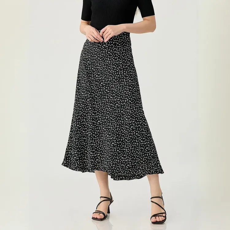 GIRDEAR/哥弟新款法式洋气显瘦不规则印花高腰碎花鱼尾裙女120003