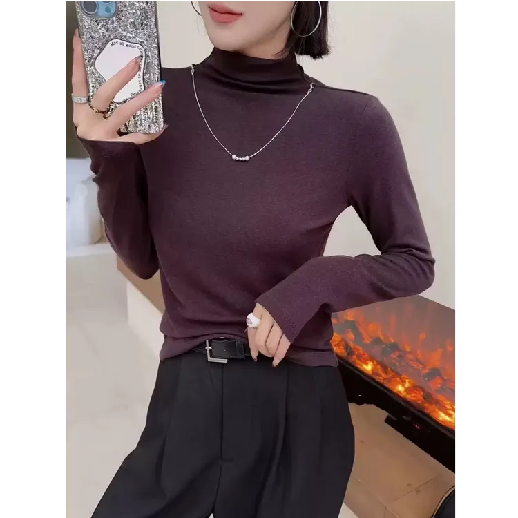 【送链子】2025新款秋冬内搭长袖显瘦上衣洋气百搭半高领修身打底衫