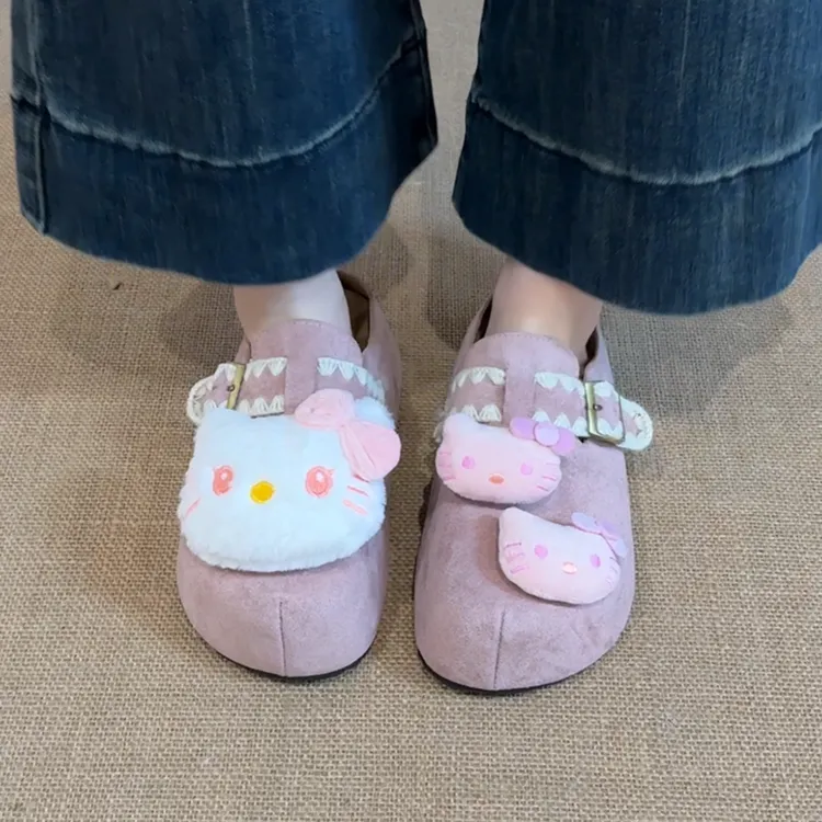 可爱卡通凯蒂猫厚底包头拖鞋女2025秋冬新款外小众设计舒适半拖鞋