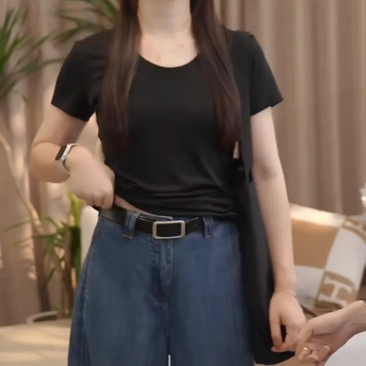 设计感U领多色短袖T恤上衣女2025夏季新款短袖T恤时尚休闲百搭