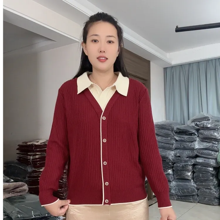 【200斤】长袖针织衫毛衣女翻领时尚百搭宽松显瘦假两件秋冬厚款