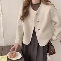 贝姐同款【小香风双面毛呢短外套】韩系圆领长袖小香风外套2508 Q
