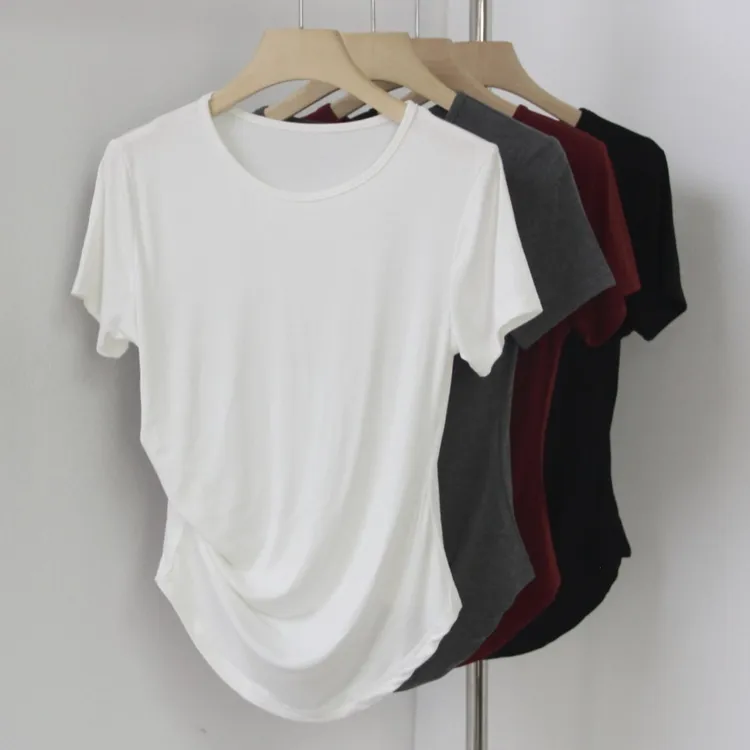 纯欲慵懒风女装禅意仙气飘飘正肩酷飒高级感柔软女t恤红色短袖05