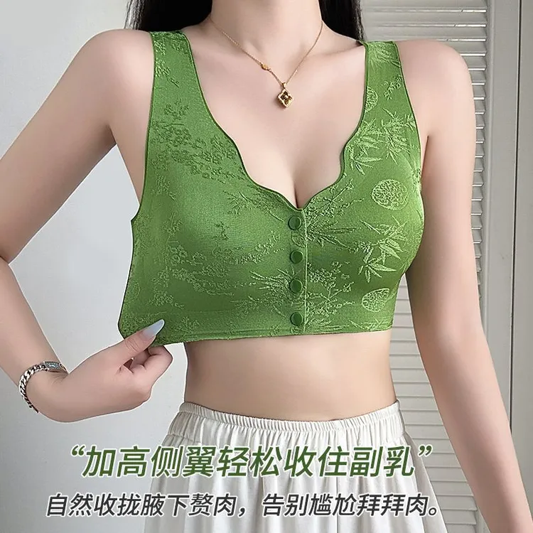 国风浮雕提花大码文胸夏季薄款无钢圈聚拢收副乳前扣无痕美背内衣