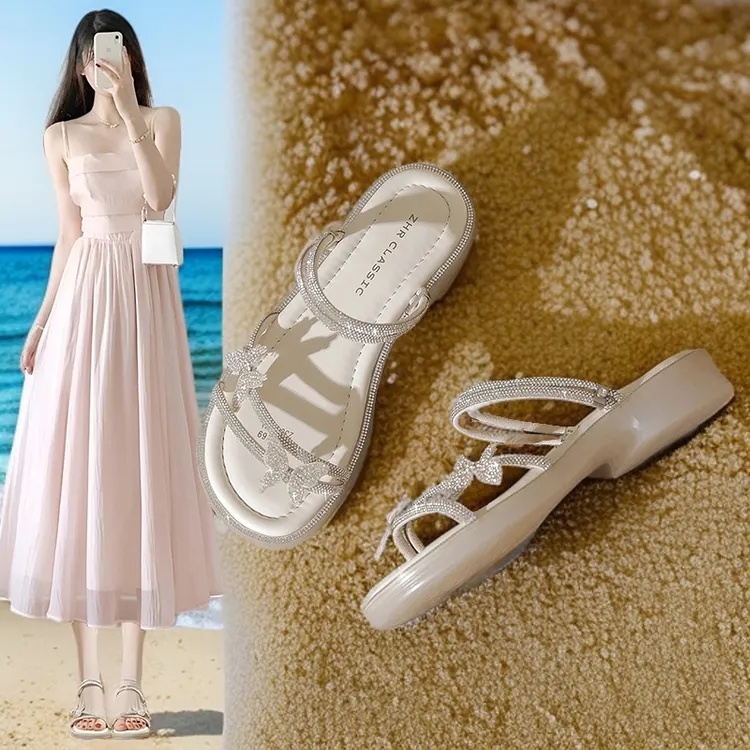 ZHR/则则夏沙滩水钻夏季鞋新款凉拖鞋时尚气质配裙2025两穿高跟凉
