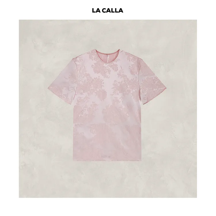 沈球球【淡山茱萸】藕粉色重磅桑蚕丝圆领短袖百搭T恤