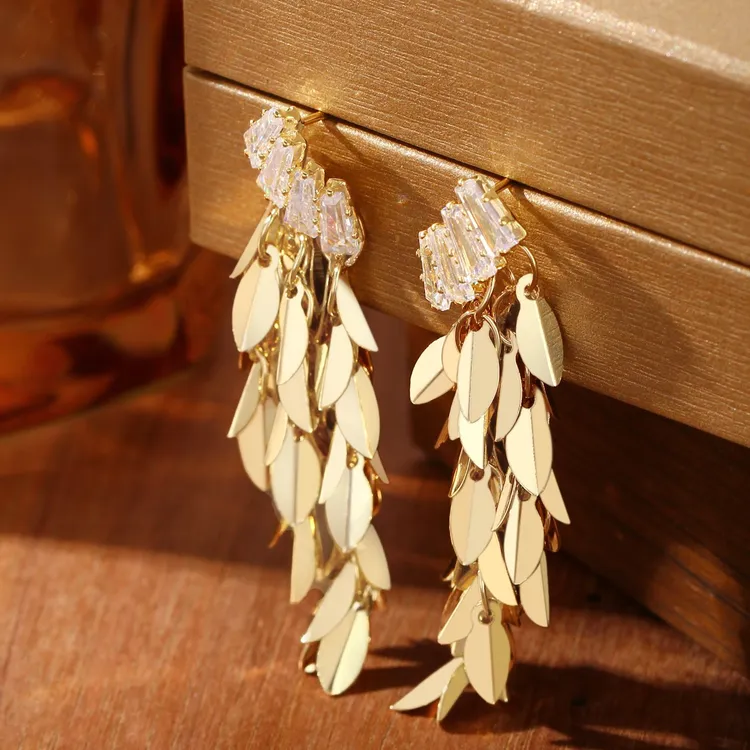 【KEFAN珂梵】金枝玉叶耳饰日韩风植物花卉耳环满钻气质耳钉