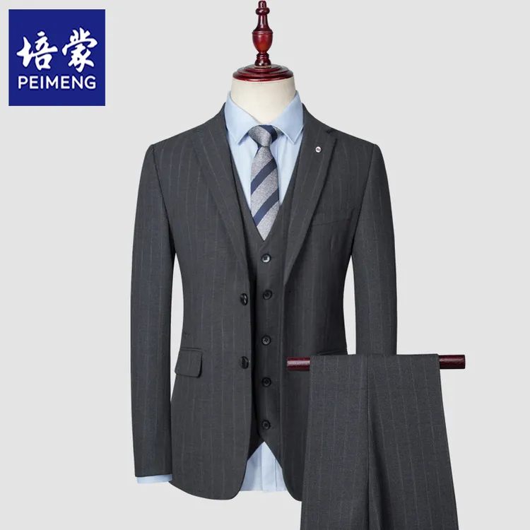 培蒙2025秋冬新款条纹西服套装男款休闲婚礼修男士秋冬款西服套装