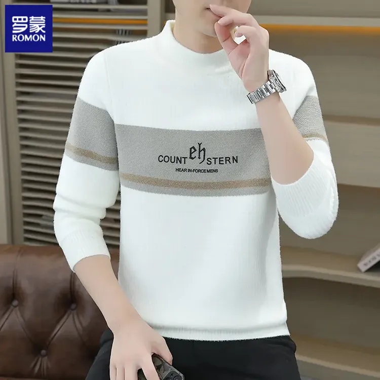 罗蒙时尚男士秋冬新款加绒毛衣休闲时尚百搭不起球贴身保暖打底衫