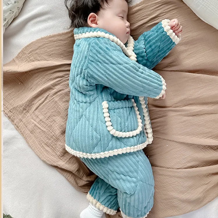 儿童睡衣宝宝冬季三层夹棉加绒加厚男童女童珊瑚绒家居服套装冬款