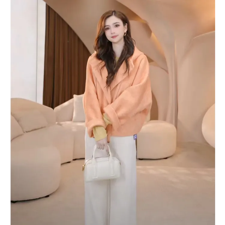 COCO BECCI【加州日落】绵羊毛兔毛桑蚕丝百搭呢大衣CFJJC300114