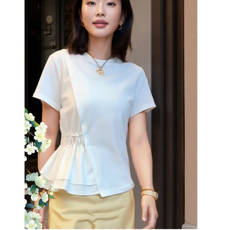 不规则T恤女设计感拼接2025新款春夏时尚圆领显瘦短袖上衣