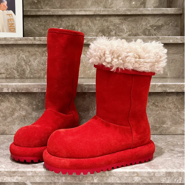 软皮羊糕绒~欧货翻领两穿小土豆大头雪地棉长靴勃肯鞋毛毛鞋女鞋
