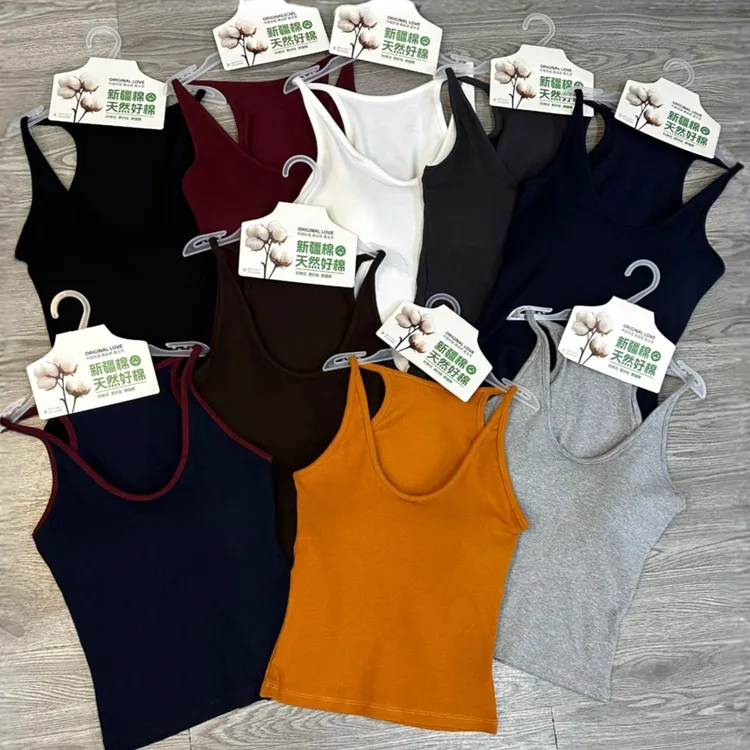 原版新疆棉【高品质乳胶】螺纹棉挂脖吊带背心女秋季落日橙美背多巴胺橘色2703