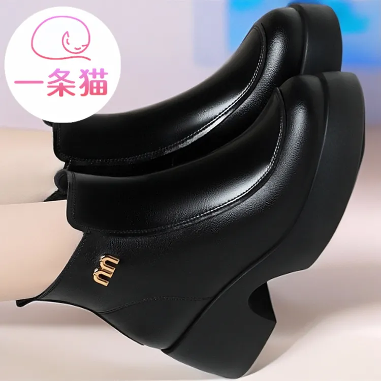 一条猫久站不累脚马丁短靴棉鞋厚底新款保暖加绒秋冬妈妈皮鞋靴子