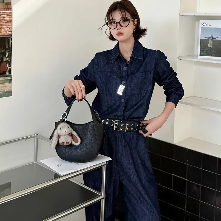 半圆荔枝纹小众复古软料手提水桶包百搭单肩斜挎高级感新款女包