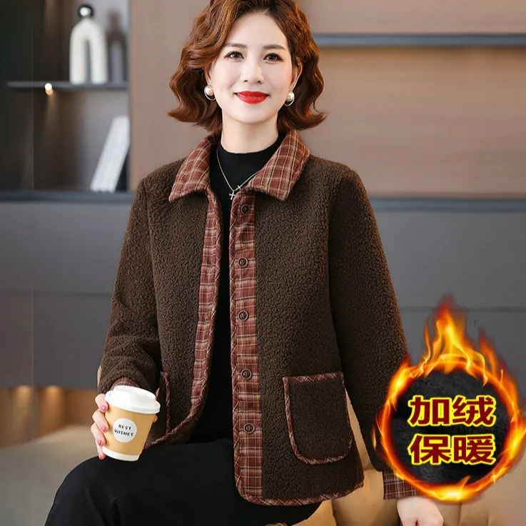 彩羊妈妈装颗粒绒外套加绒保暖洋气上衣奶奶秋冬装中老年女士衣服