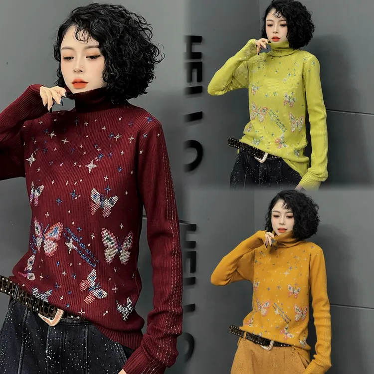 【亿火】常规时尚百搭保暖长袖网红烫钻针织上衣-G237-23792