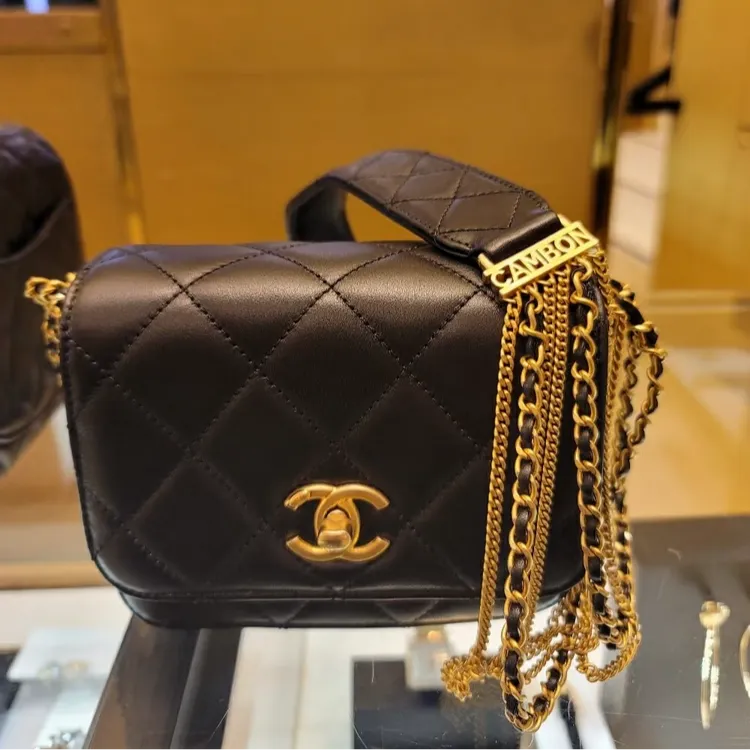 99新 Chanel/香奈儿 0593|香奈儿瀑布链条斜挎包黑金牛|香奈儿
