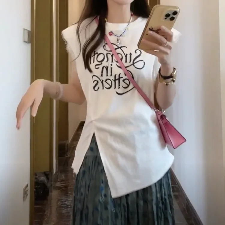 设计感时尚百搭温柔风T恤女2025新款设计感小众时尚圆领休闲上衣