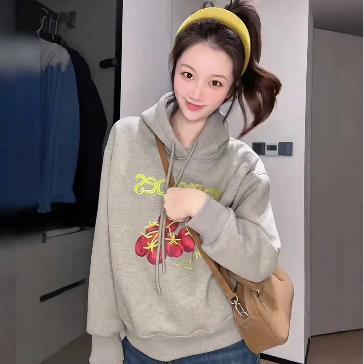 美式印花连帽加厚加绒卫衣女款秋冬季2025新款爆款时尚洋气上衣女