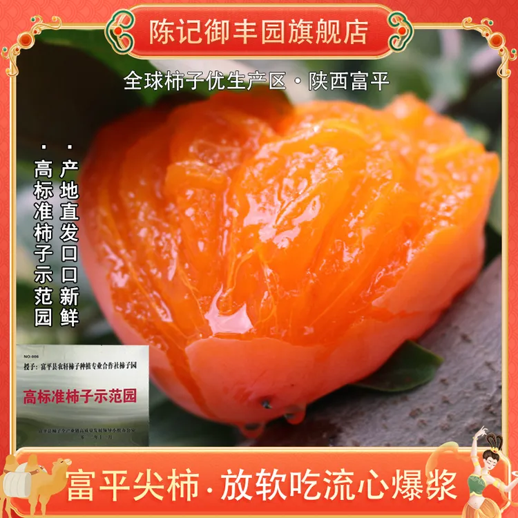 陕西富平新鲜采摘大尖柿16个/9个单果110-150g放软吃柿子