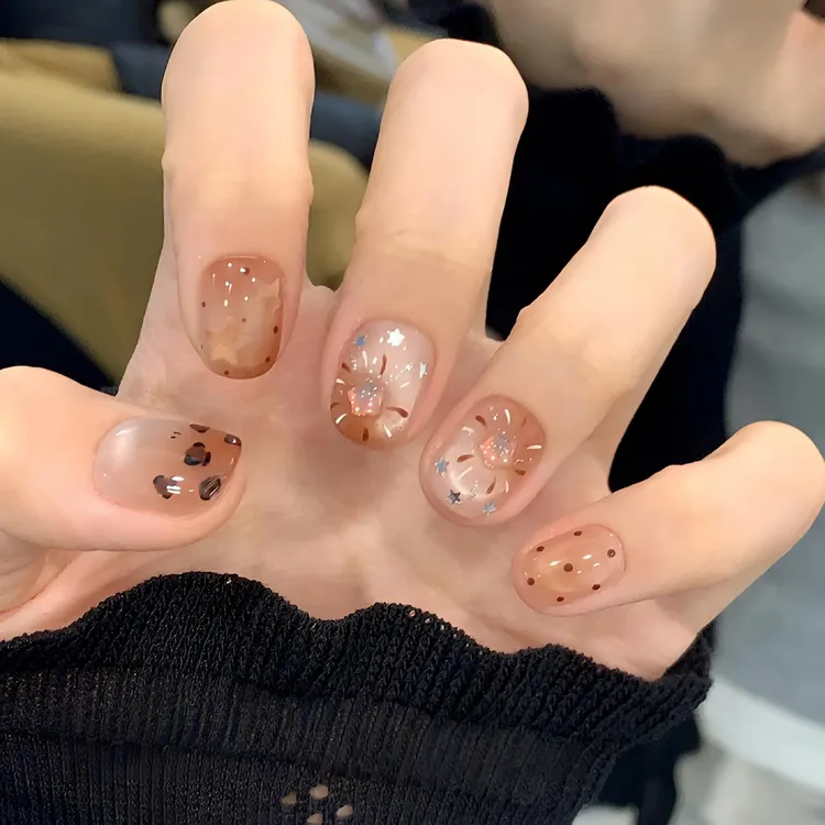 【秋咖星星】秋冬豹纹法式星星猫眼美甲穿戴甲短款显白手工穿戴甲片