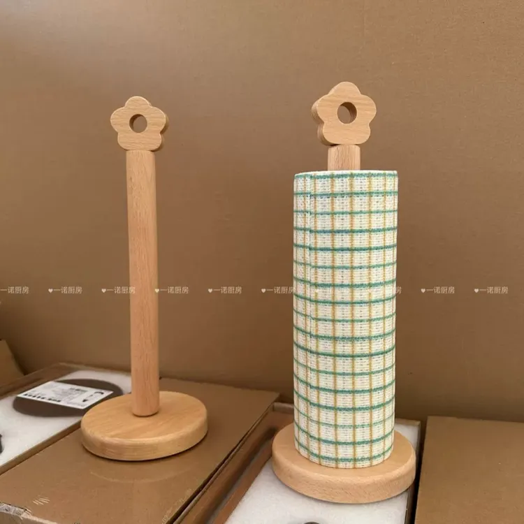 一诺厨房创意纸巾架免打孔榉木卷纸收纳架柱厨房用纸巾立式置物架