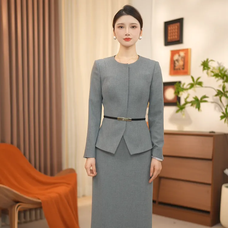 2025秋款高级感西装套装女灰色长袖职业面试职业套装外套