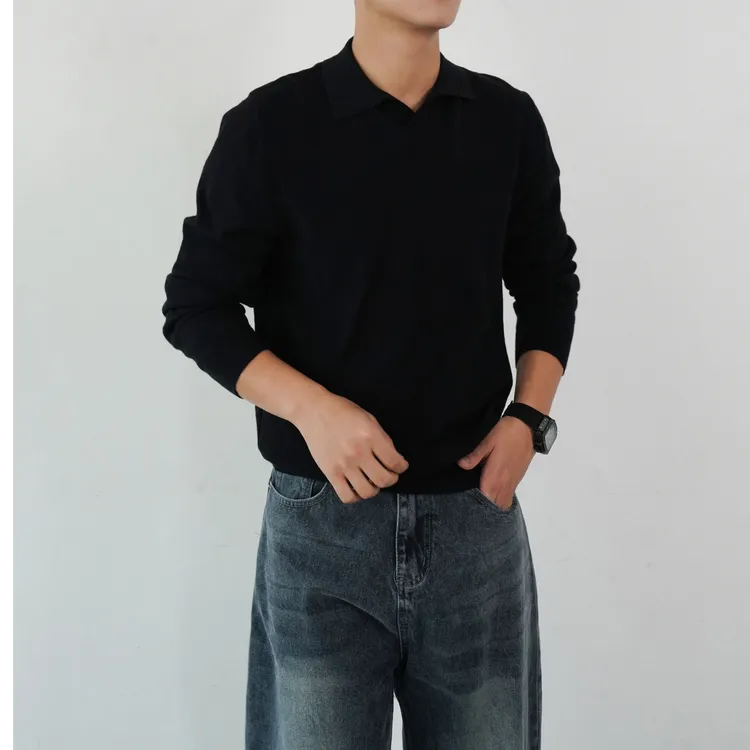 海鸥领长袖polo针织衫秋冬季简约商务通勤针织衫男打底polo衫长袖