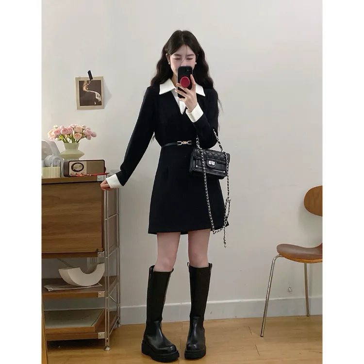 大码女装气质御姐假两件通勤时尚百搭连衣裙胖MM藏肉显瘦法式裙子