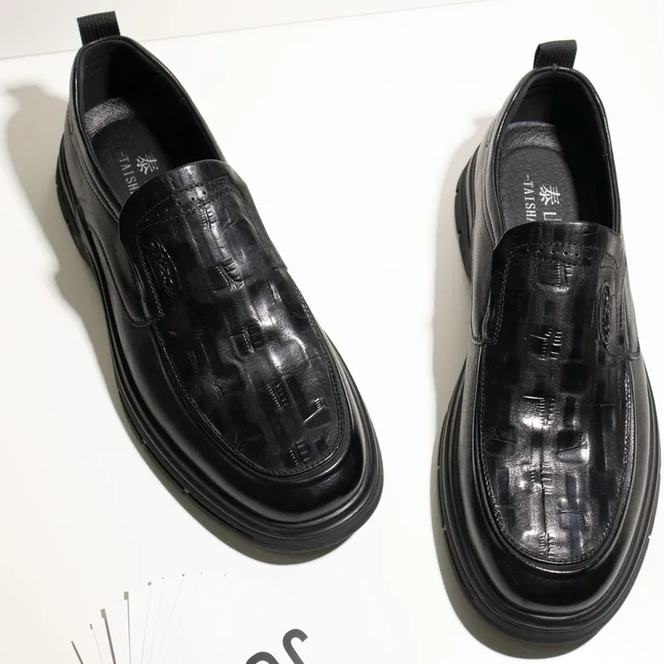 泰山 TAISHAN男鞋软底舒适百搭休闲牛皮鞋男 A8210 黑色