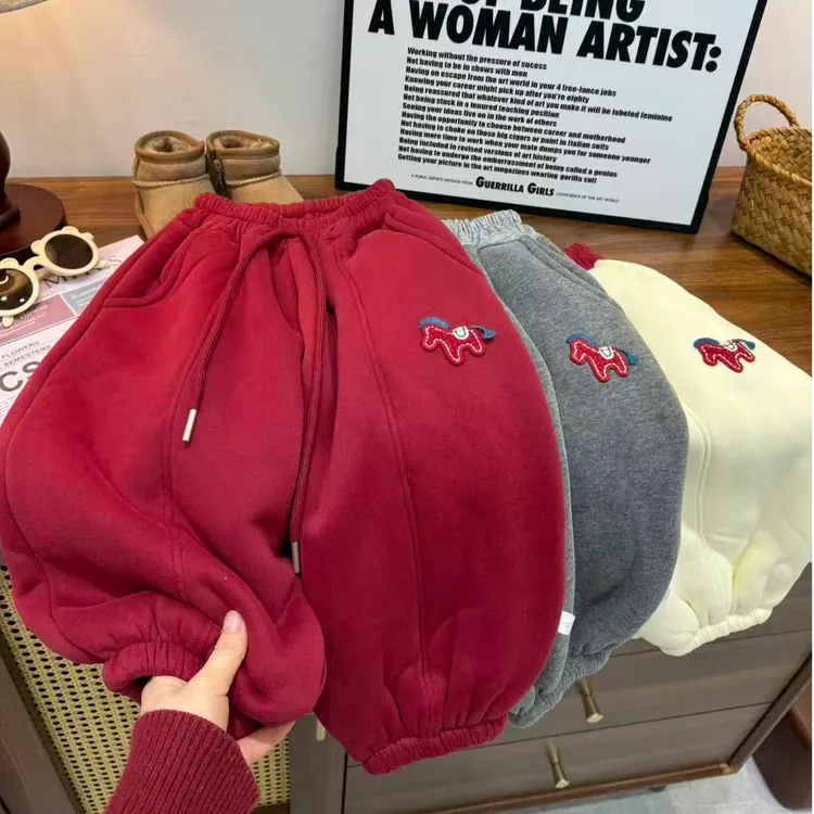 【马上有钱】2026马年限定款葵花绒韩系休闲亲子百搭加绒加厚卫裤