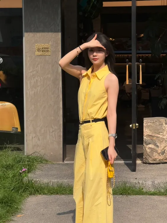 法式慵懒风INS风少女风时尚套装吊带裤子休闲短袖显瘦高腰夏季