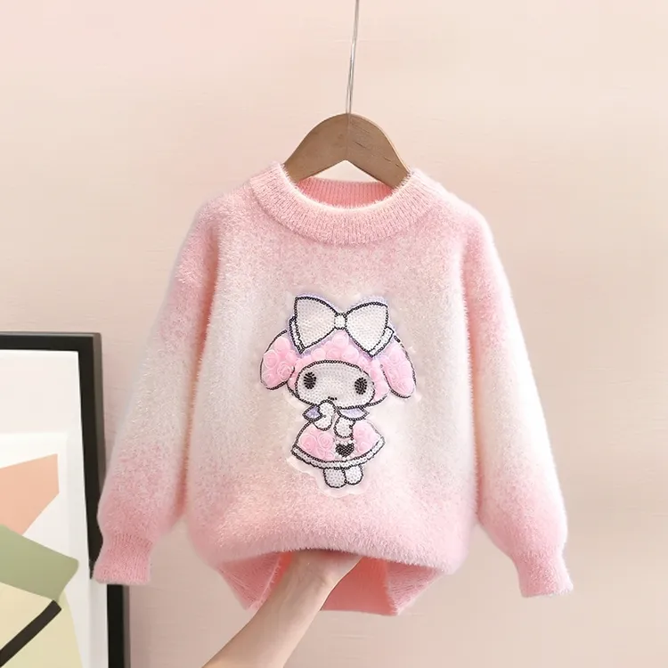女童毛衣水貂绒针织衫秋冬季加绒儿童卡通美乐蒂女宝宝中童打底衫