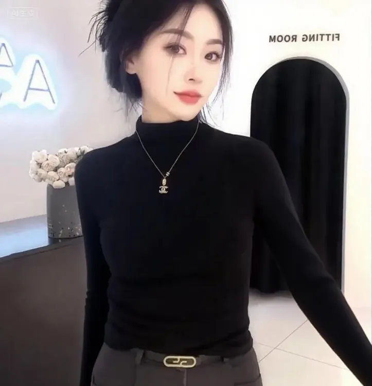 莫代尔半高领长袖T恤女2025新款爆款春秋时尚外穿打底衫内搭上衣