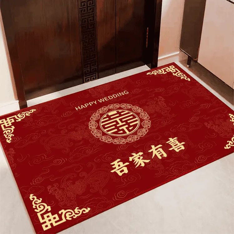 硅藻泥结婚红地垫浴室吸水防滑橡胶垫入户进门口双喜字地毯