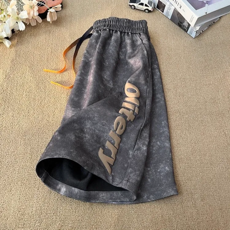 保威特·犀牛2025夏季新款脏脏风短裤男款美式扎染ins学生潮流中裤