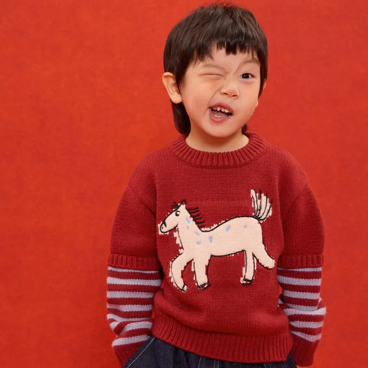 【阿彼同款】papa爬爬新年马上有冬季儿童毛衣软糯保暖宽松针织衫